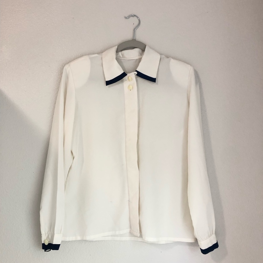Classic White Blouse with Black Accents